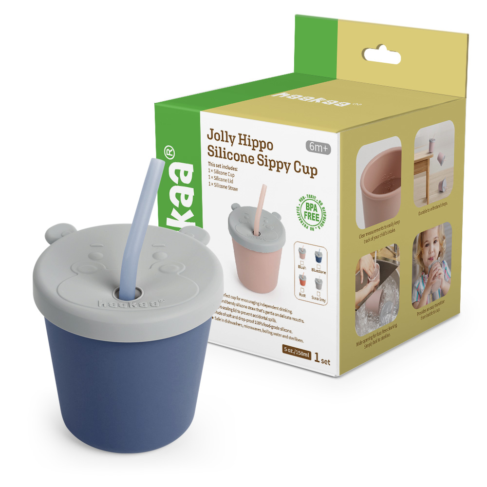 Haakaa Jolly Hippo Silicone Sippy Cup with Straw 150ml