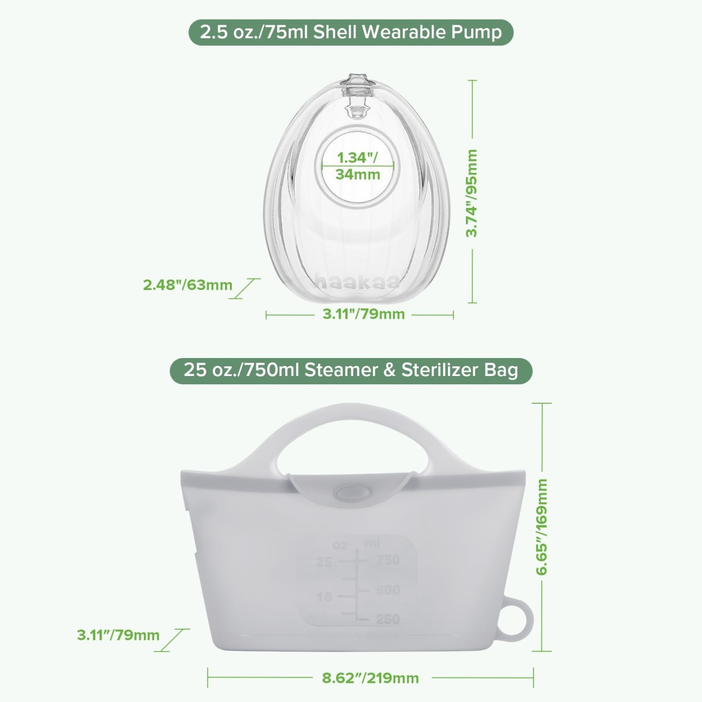 haakaa shell breast pump 75ml shell and 750ml steamer and sterilizer bag

