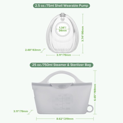 haakaa shell breast pump 75ml shell and 750ml steamer and sterilizer bag
