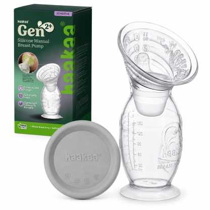 Haakaa Gen.2+ Plus Silicone Breast Pump with SpillGUARD Insert | ComfortCARE Upgraded Manual Milk Collector Sensitive with Stopper 