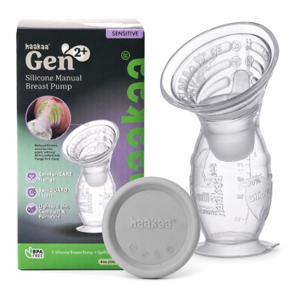 Haakaa Gen.2+ Plus Silicone Breast Pump with SpillGUARD Insert | ComfortCARE Upgraded Manual Milk Collector Sensitive with Stopper 