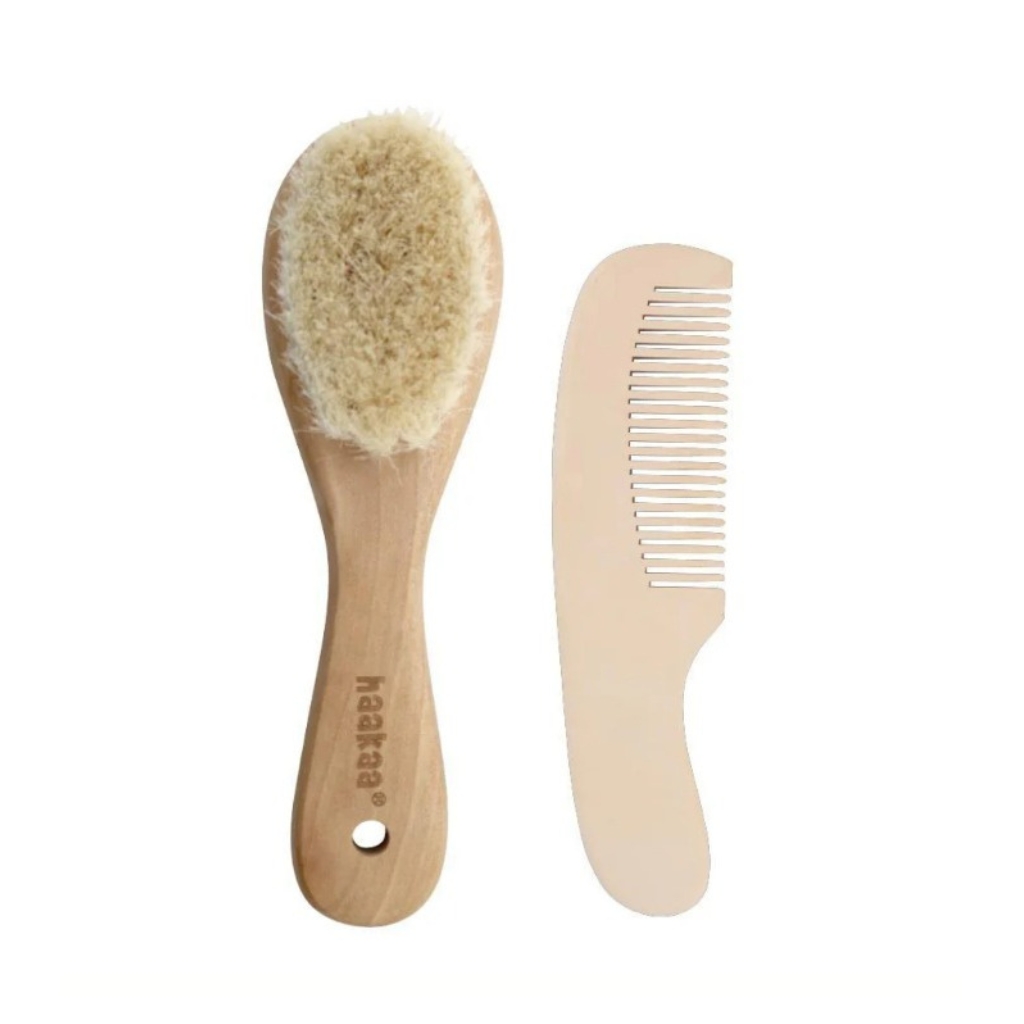 Haakaa Goat Wool Wooden Baby Hair Brush with Wooden Comb
