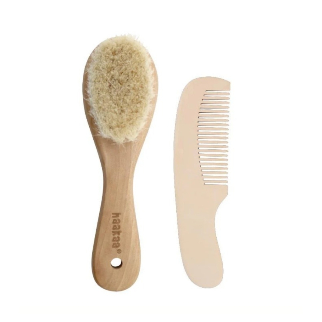 Haakaa Goat Wool Wooden Baby Hair Brush with Wooden Comb