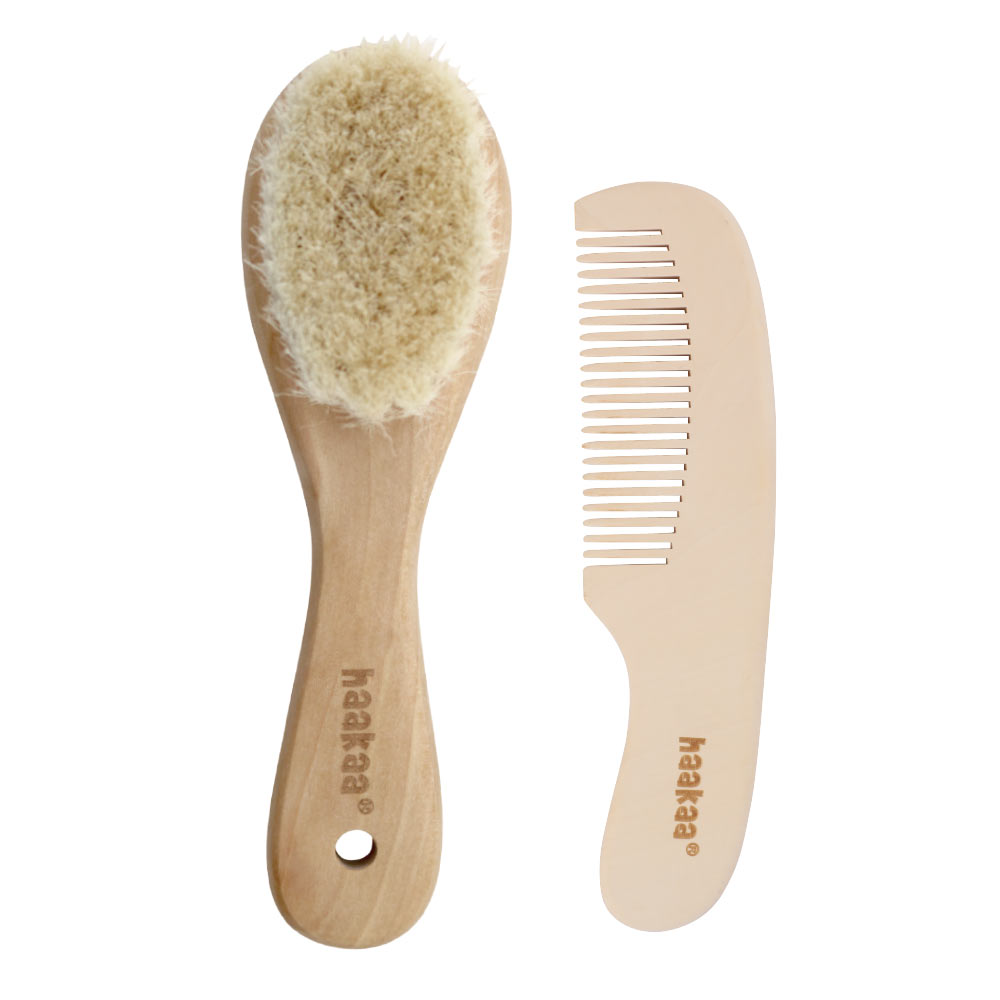 haakaa combo goat wool hair brush wooden comb set