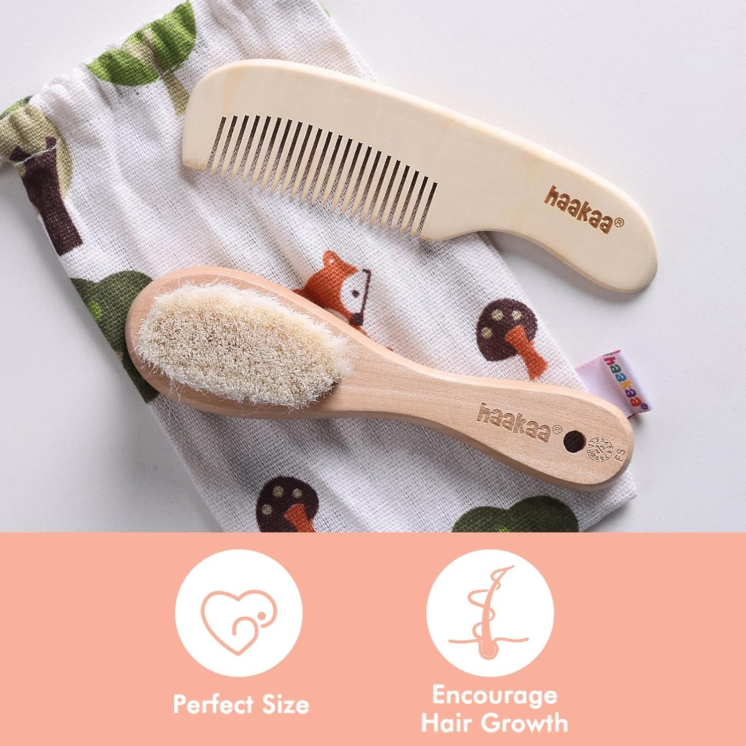 haakaa combo goat wool hair brush wooden comb encourage hair growth