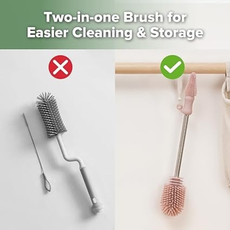 haakaa double ended silicone cleaning brush two in one brush for easier cleaning & storage