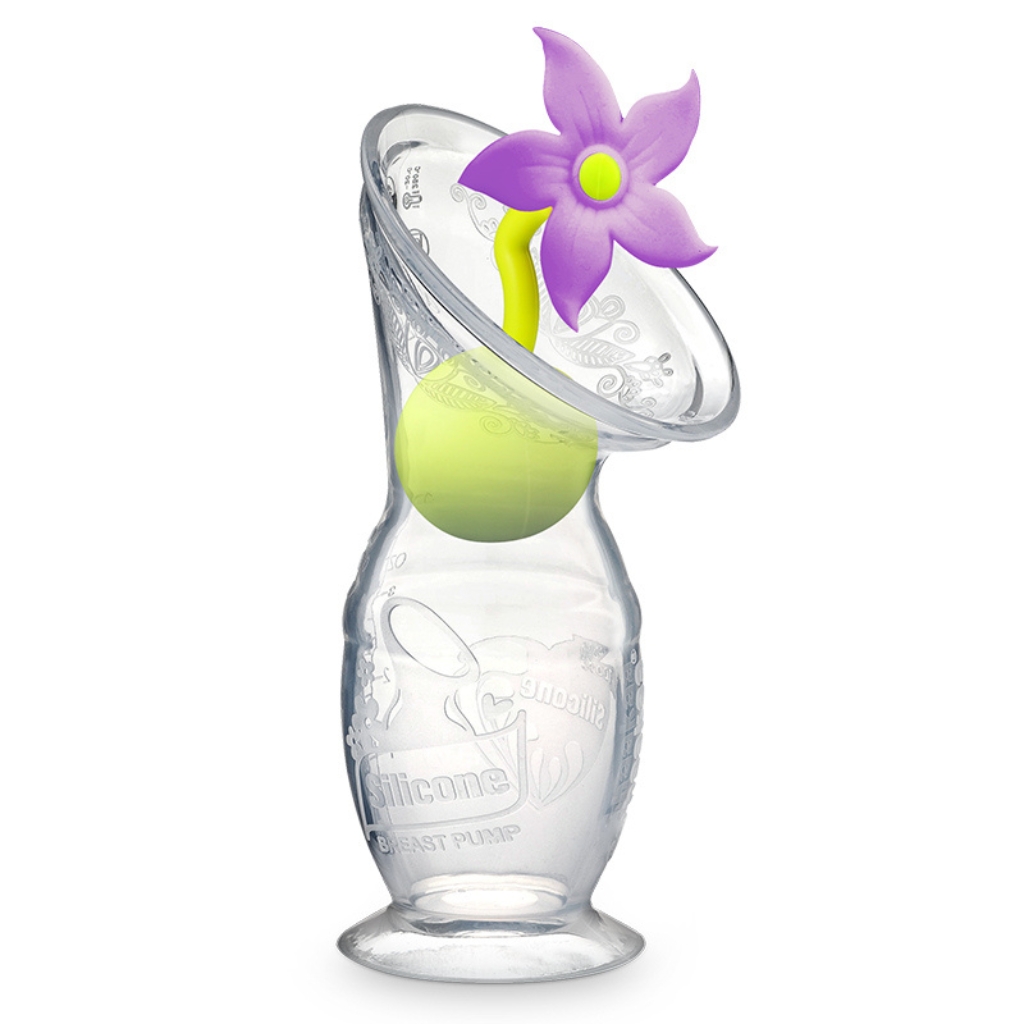 haakaa gen2 silicone breast pump 100ml with purple flower stopper
