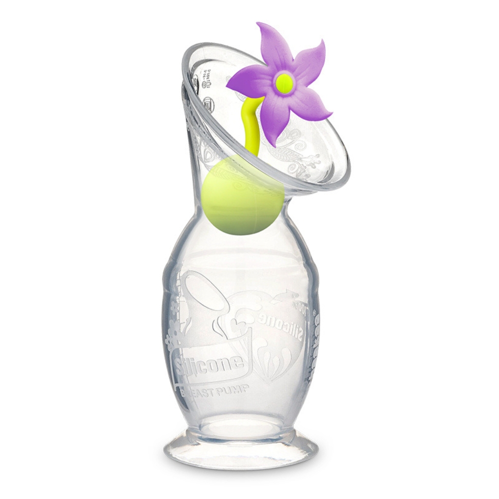 haakaa gen2 silicone breast pump 150ml with purple flower stopper