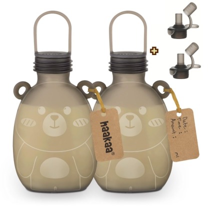haakaa happii bear silicone milk storage bag double with sippy spout