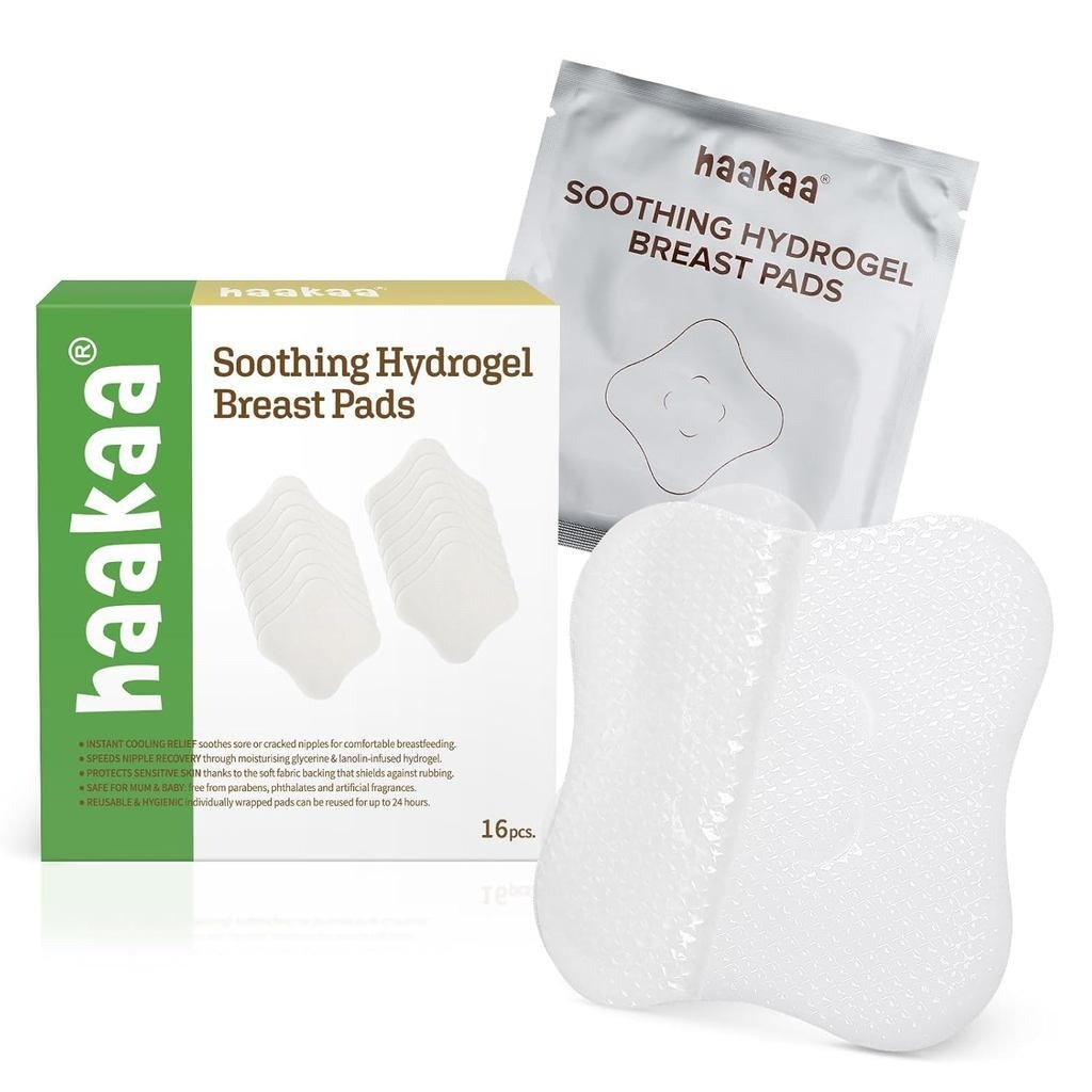 Haakaa 8pcs Hydrogel Breast Pads with Lanolin, Instant Cooling Pain Relief for Sore or Crack Nipples from Breastfeeding