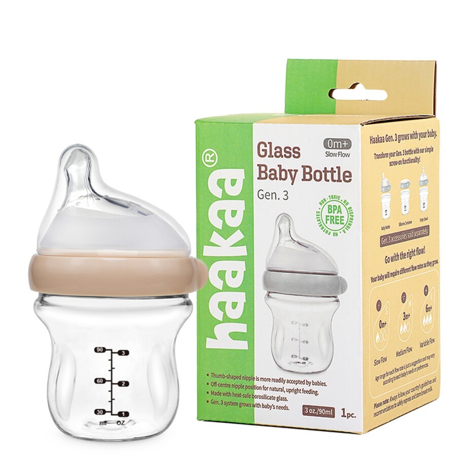 Haakaa GEN 3 Glass Baby Bottle 90ml (0m+) / 160ml (6m+)