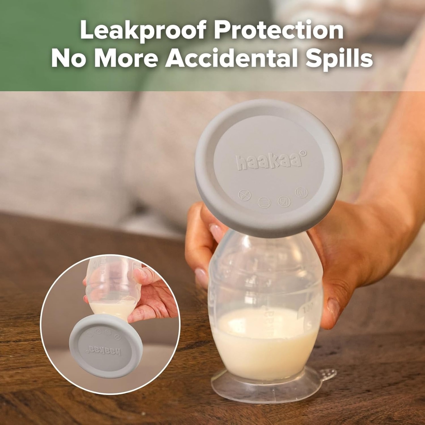 haakaa silicone breast pump cap leakproof protection no more accidental spills