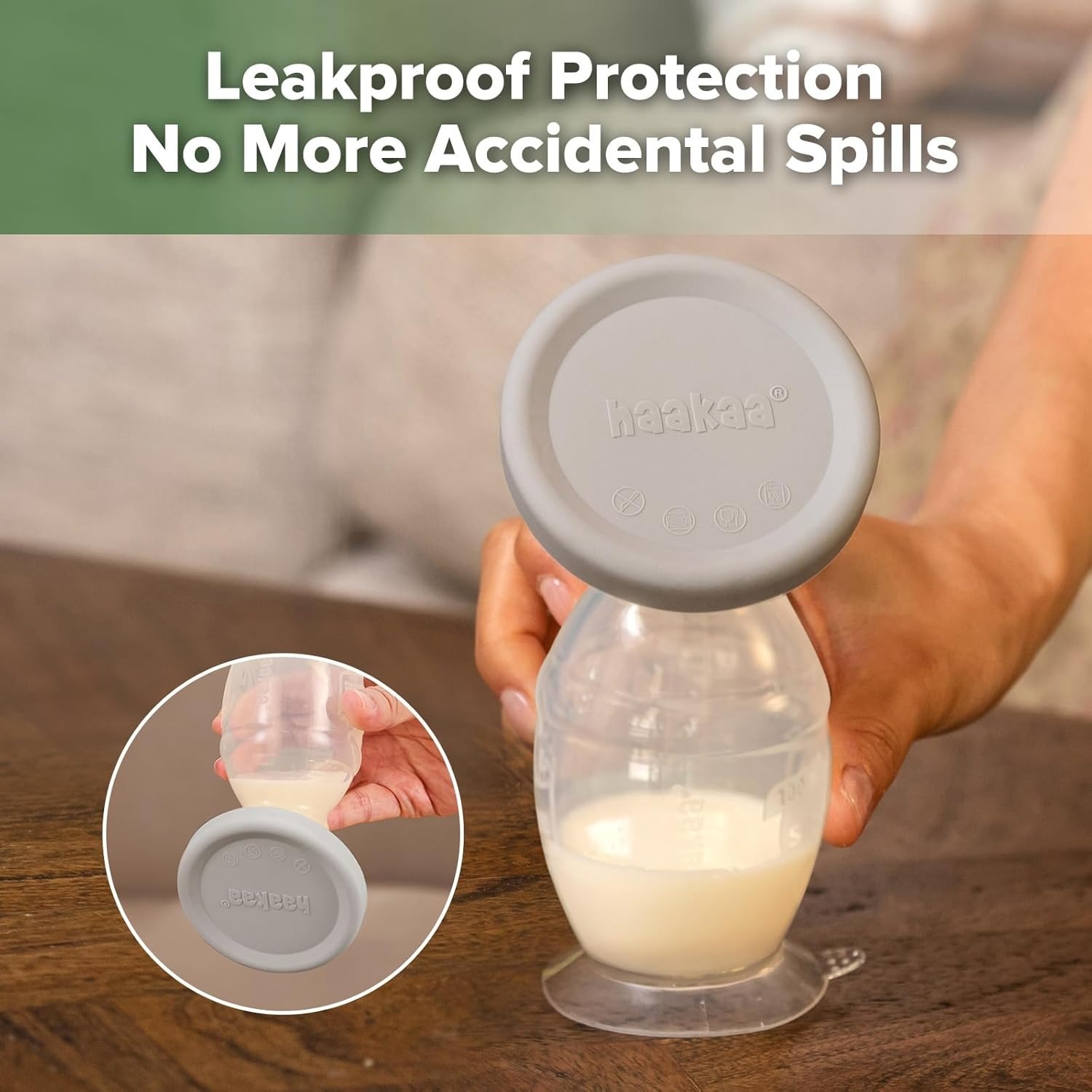 haakaa silicone breast pump cap leakproof protection no more accidental spills