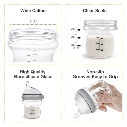 Haakaa GEN 3 Glass Baby Bottle 90ml (0m+) / 160ml (6m+)