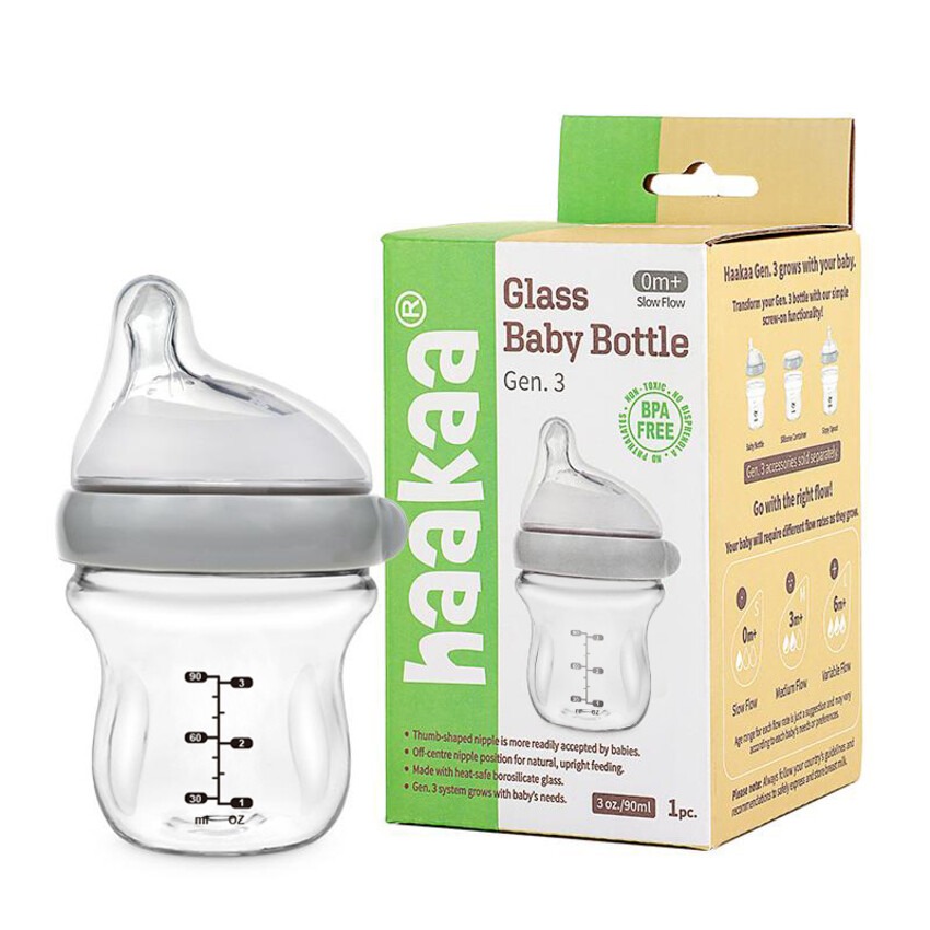 Haakaa GEN 3 Glass Baby Bottle 90ml (0m+) / 160ml (6m+)