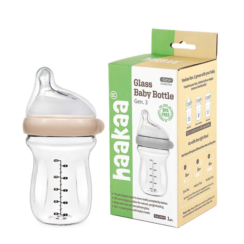 Haakaa GEN 3 Glass Baby Bottle 90ml (0m+) / 160ml (6m+)