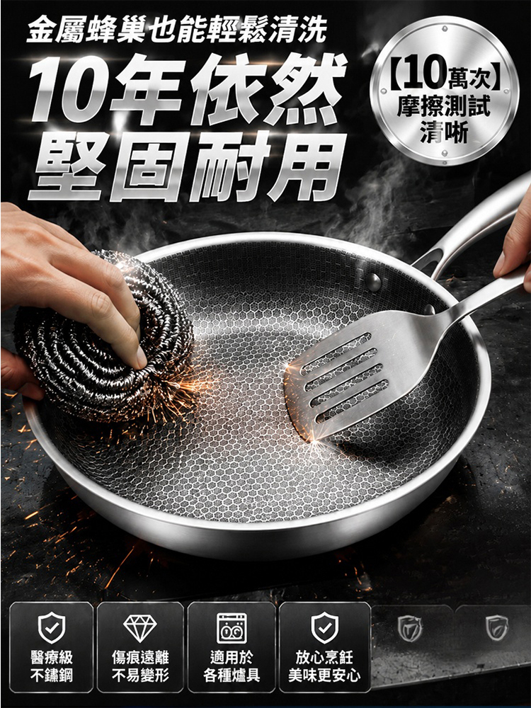 【拒絕特氟龍致癌物】無塗層精鋼煎鍋