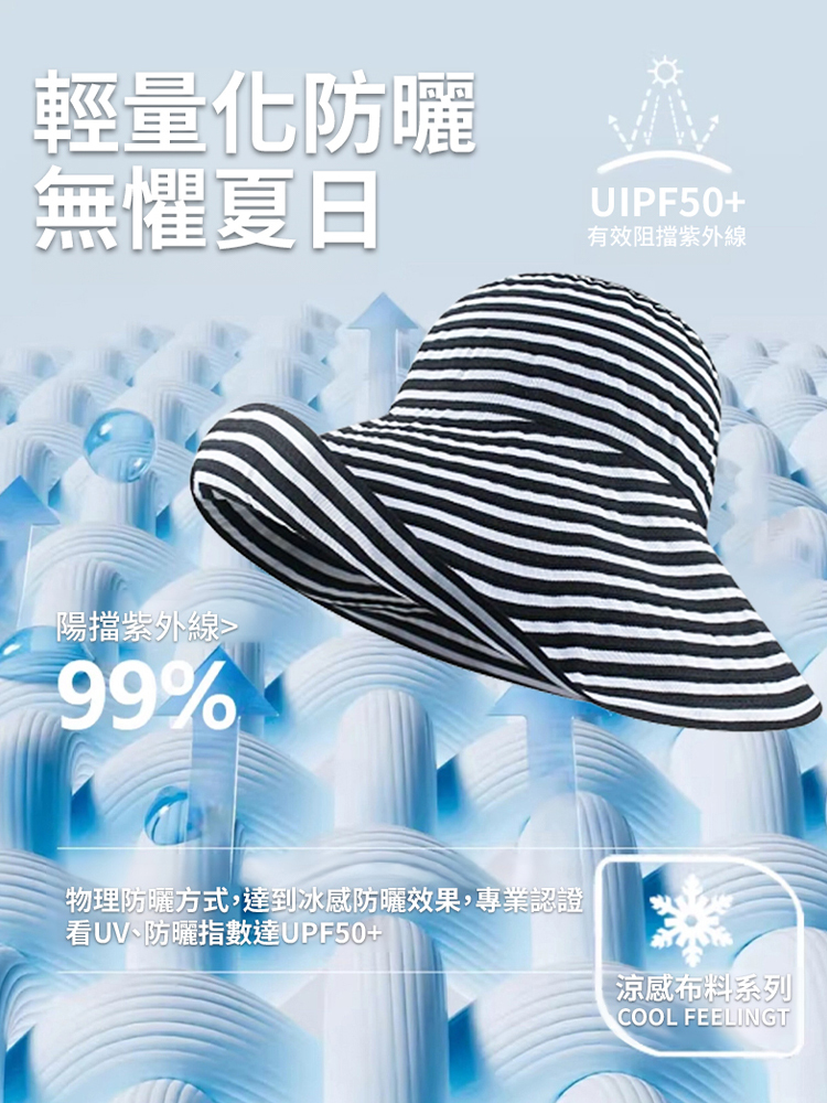 復古條紋大簷漁夫帽