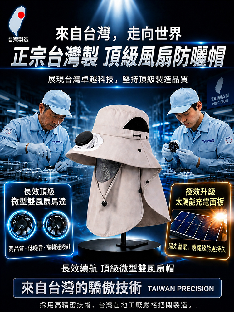 防紫外線護脖防曬太陽能風扇帽