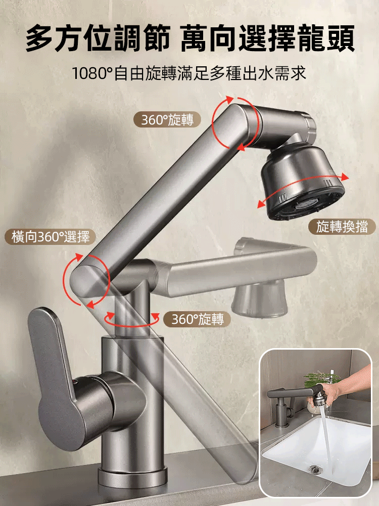 1080°機械手臂旋轉水龍頭