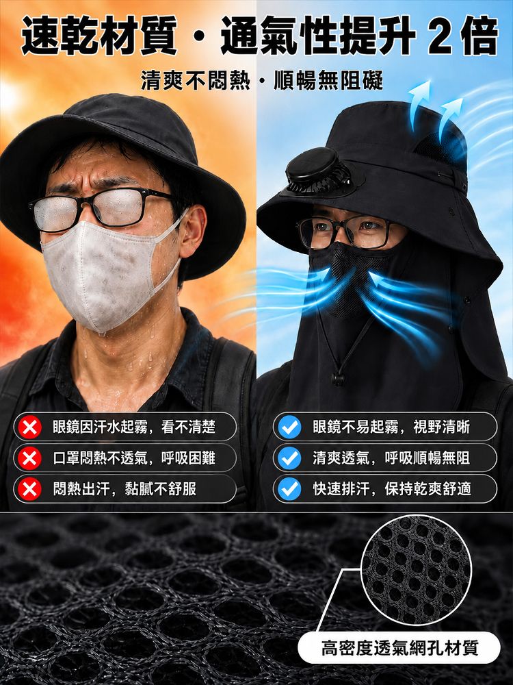 防紫外線護脖防曬太陽能風扇帽