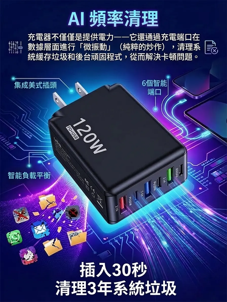 【恢復手機原始速度】六口快充插頭