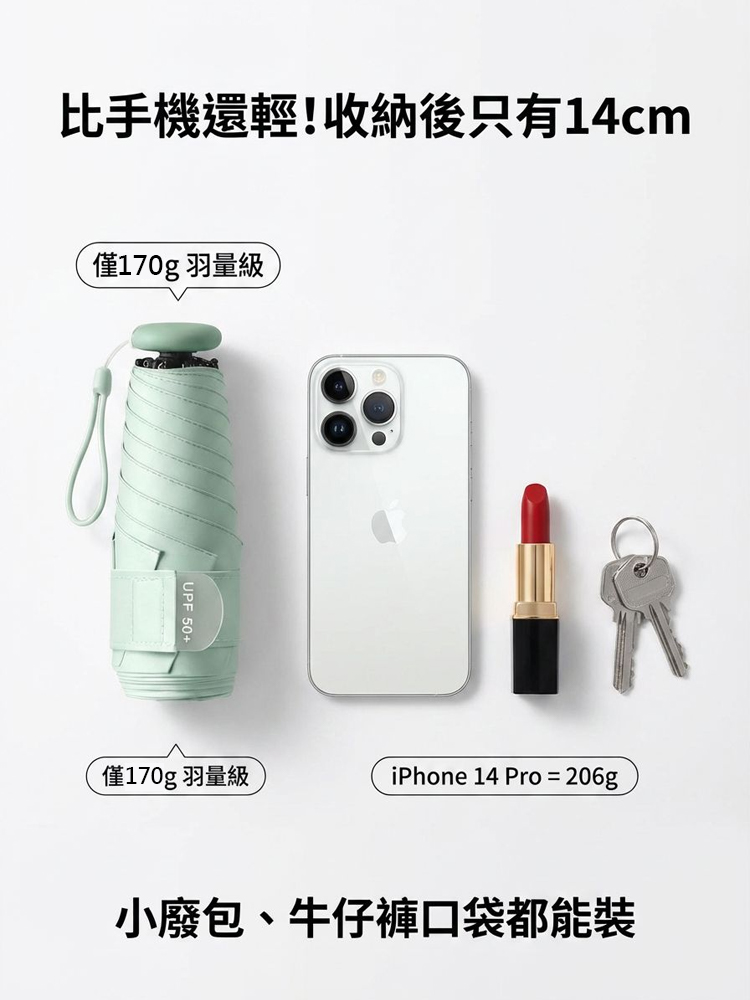 【晴雨兩用】超輕五折膠囊太陽傘
