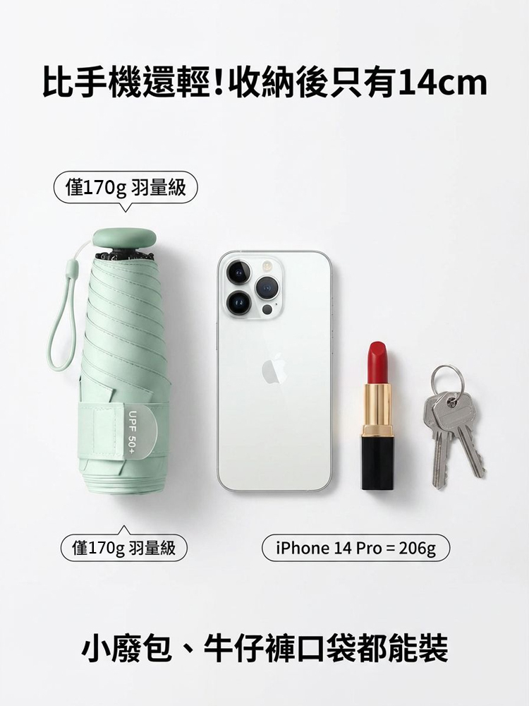 【晴雨兩用】超輕五折膠囊太陽傘