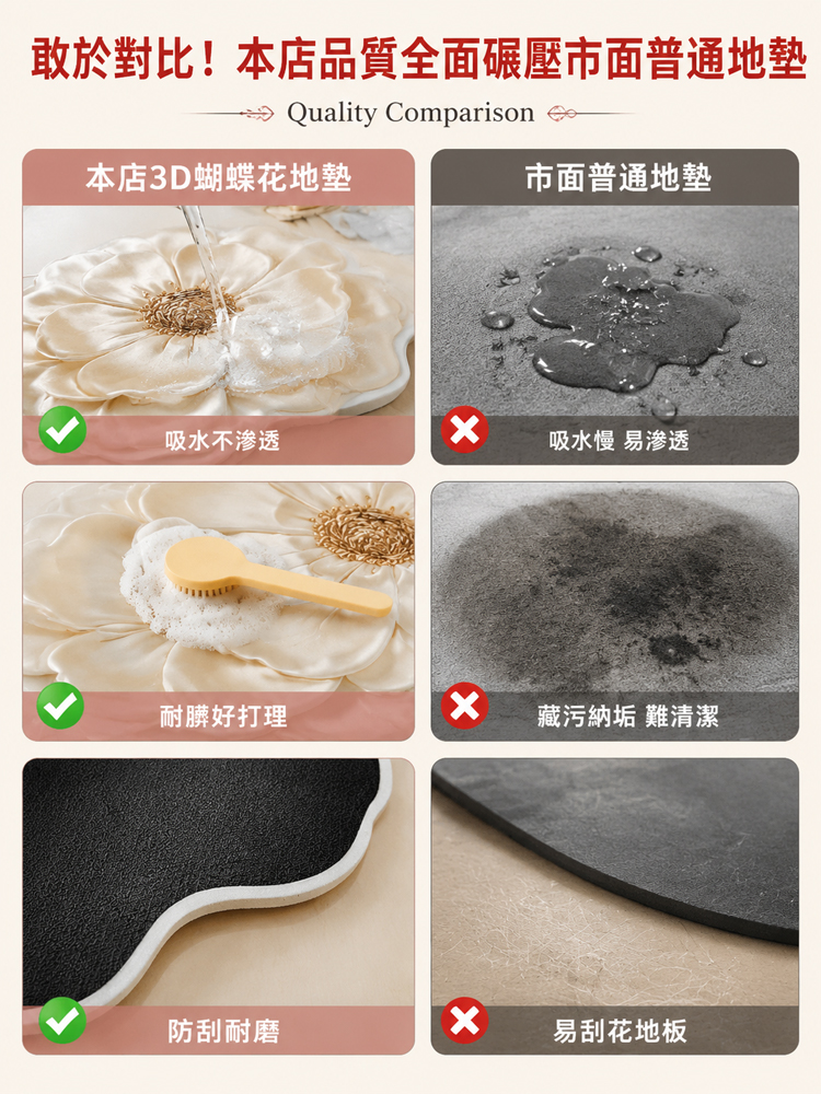 3D蝴蝶花防滑矽藻泥地墊