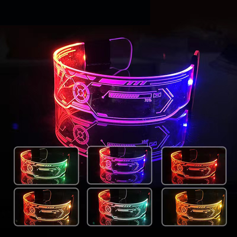😎แว่นตาไซเบอร์พังค์ 💦แว่นตาแฟลช LED กันน้ำ พร้อมไฟหลากสีที่ปรับได้