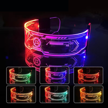 😎แว่นตาไซเบอร์พังค์ 💦แว่นตาแฟลช LED กันน้ำ พร้อมไฟหลากสีที่ปรับได้