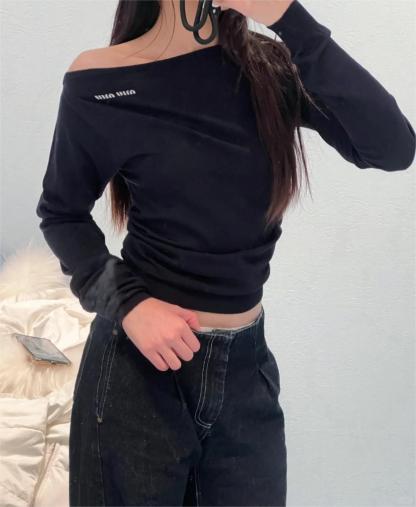 MIU25SS Cashmere One Shoulder Long Sleeve Top