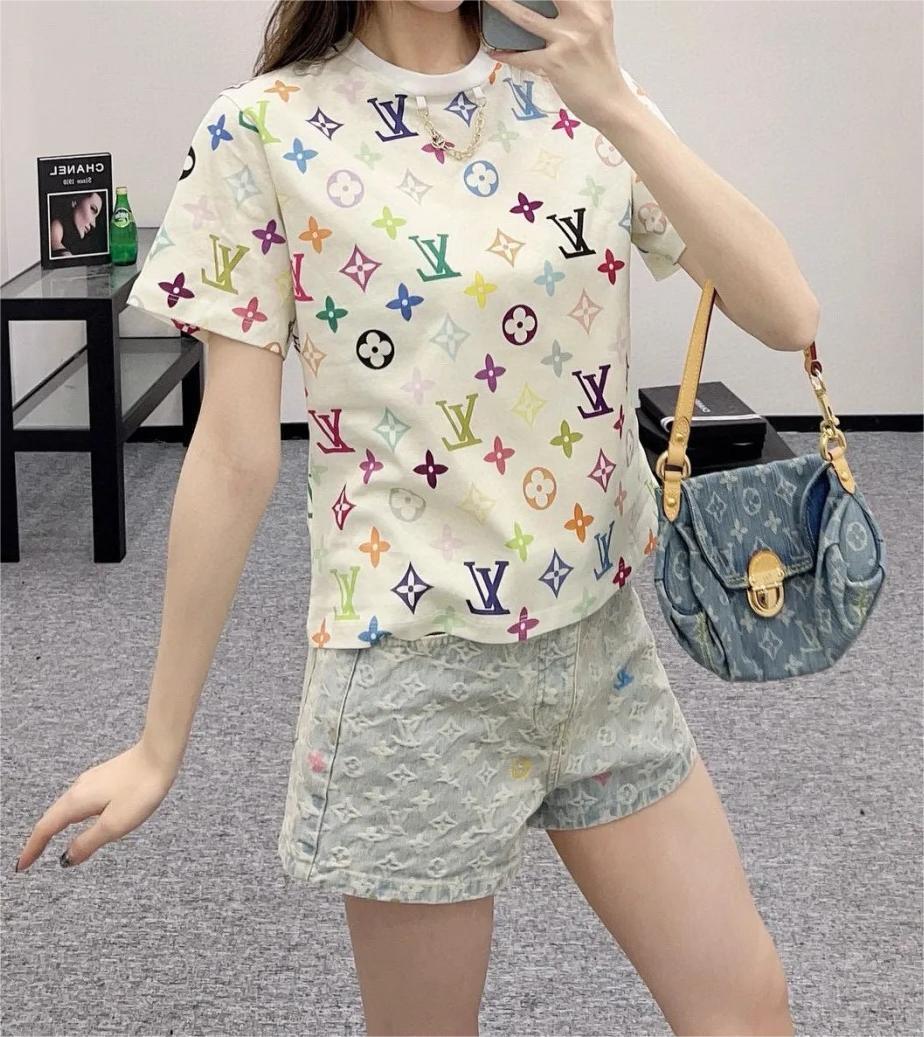 Louis Vuit25SS Tri-colour Chain Simple Design Short Sleeve