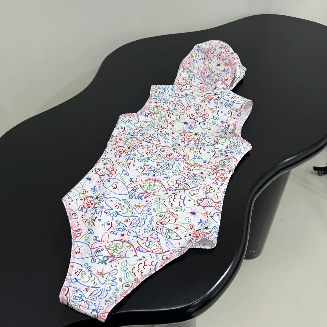 CHANE25SS Graffiti Print Hooded Swimsuit