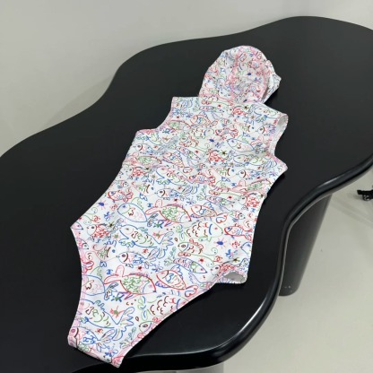 CHANE25SS Graffiti Print Hooded Swimsuit