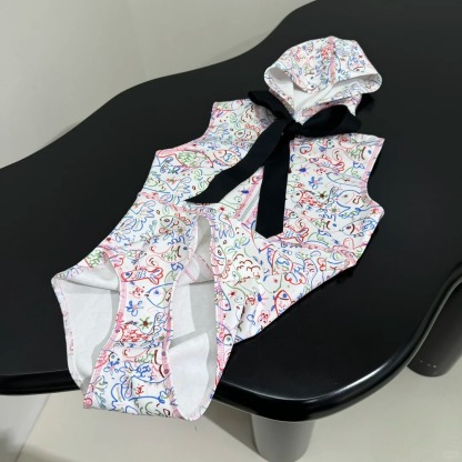 CHANE25SS Graffiti Print Hooded Swimsuit