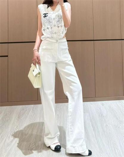 CHANE25SS V-neck crochet knit waistcoat