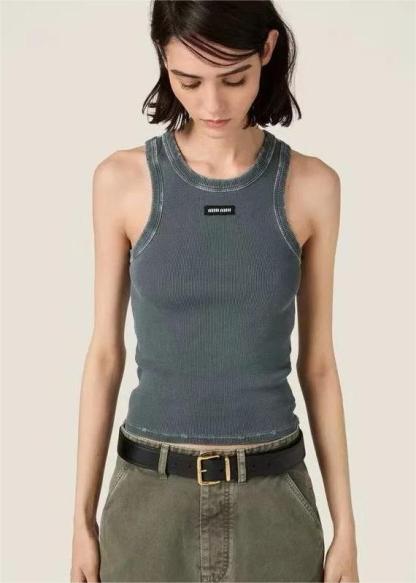 MIU25SS logo knit sleeveless cotton tank top