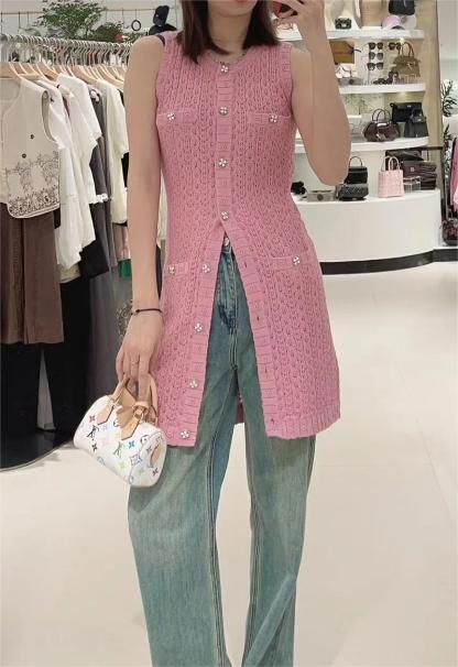 CHANE25SS round neck crochet pocket knit jacket