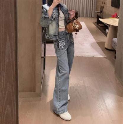 LOE25SS Embroidered Slim Fit Denim Trousers