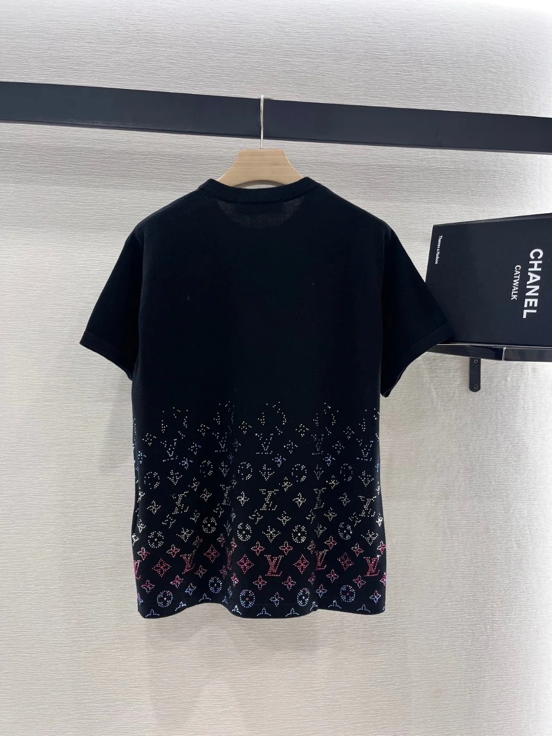 Louis Vuit25SS rhinestone trompe l'oeil jersey t-shirt