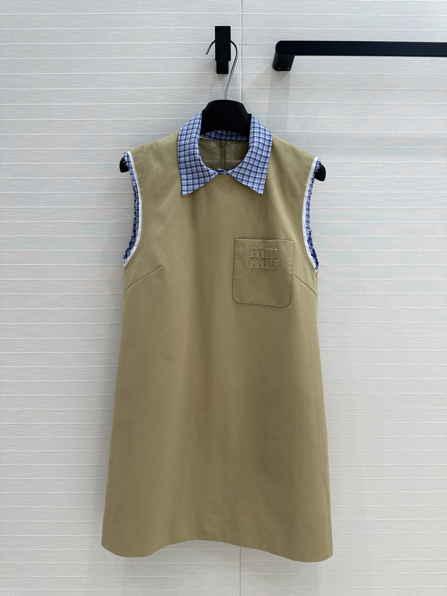 MIU New Blue Plaid Collar Curry Sleeveless Dress