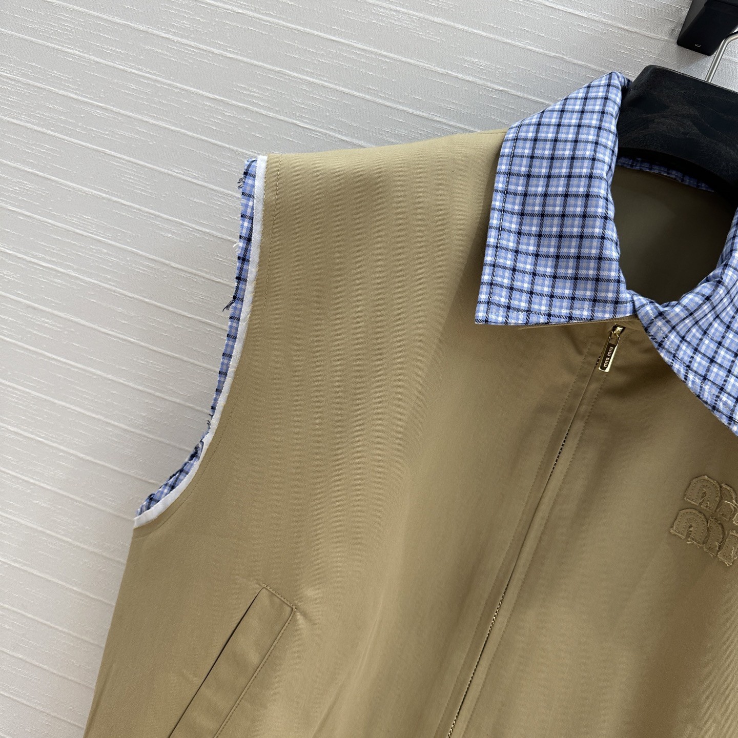 MIU new blue plaid collar curry vest jacket