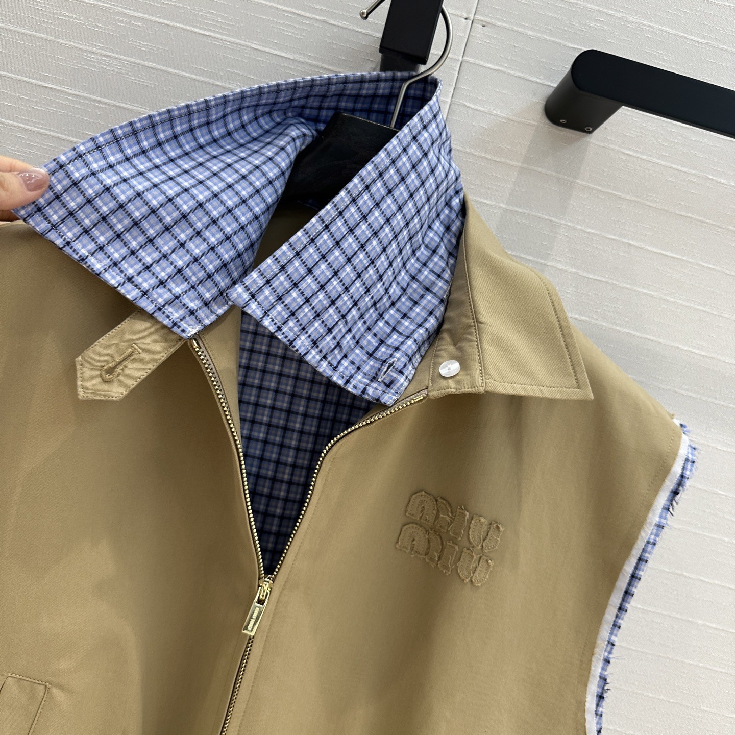MIU new blue plaid collar curry vest jacket