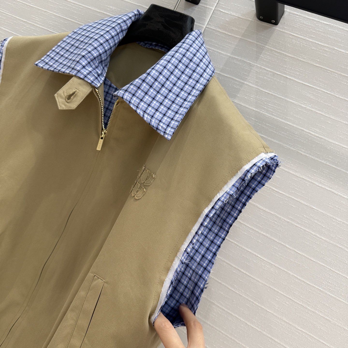 MIU new blue plaid collar curry vest jacket