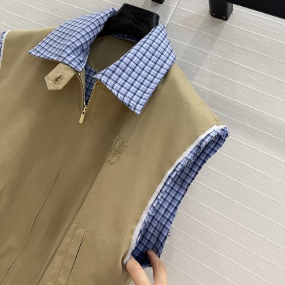 MIU new blue plaid collar curry vest jacket