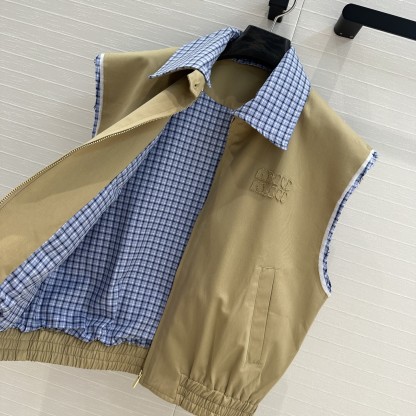 MIU new blue plaid collar curry vest jacket