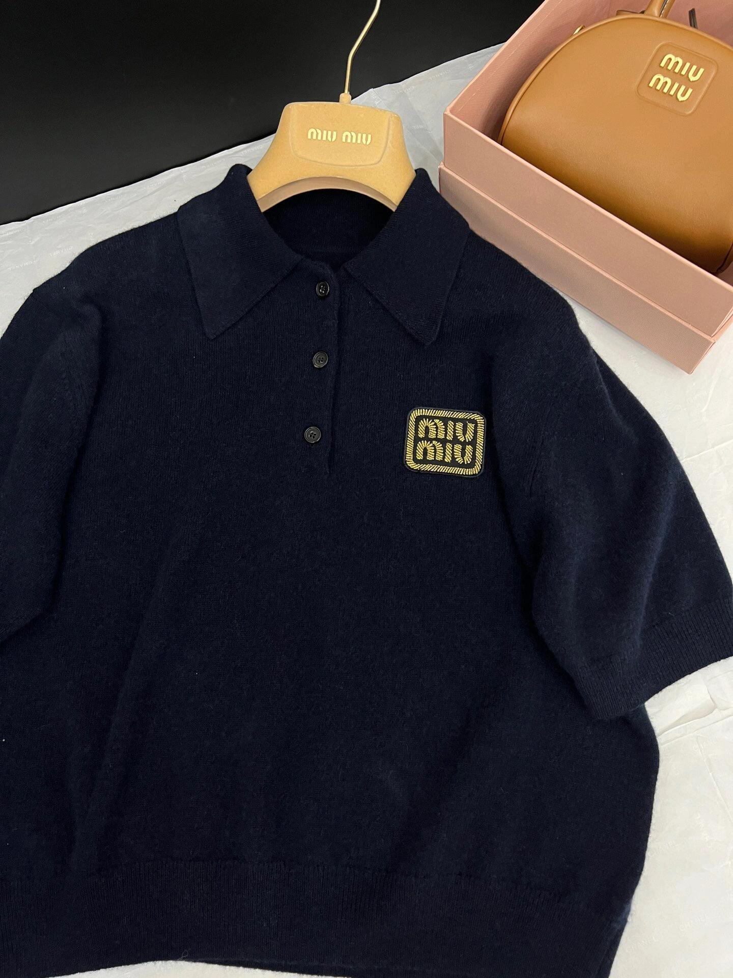 Miu Gold Label Embroidered Polo Neck Short Sleeve
