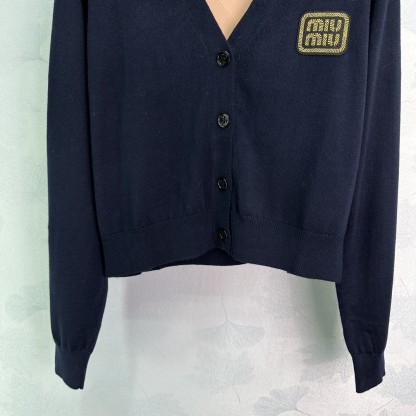 Miu Gold Label Embroidered Knit Cardigan