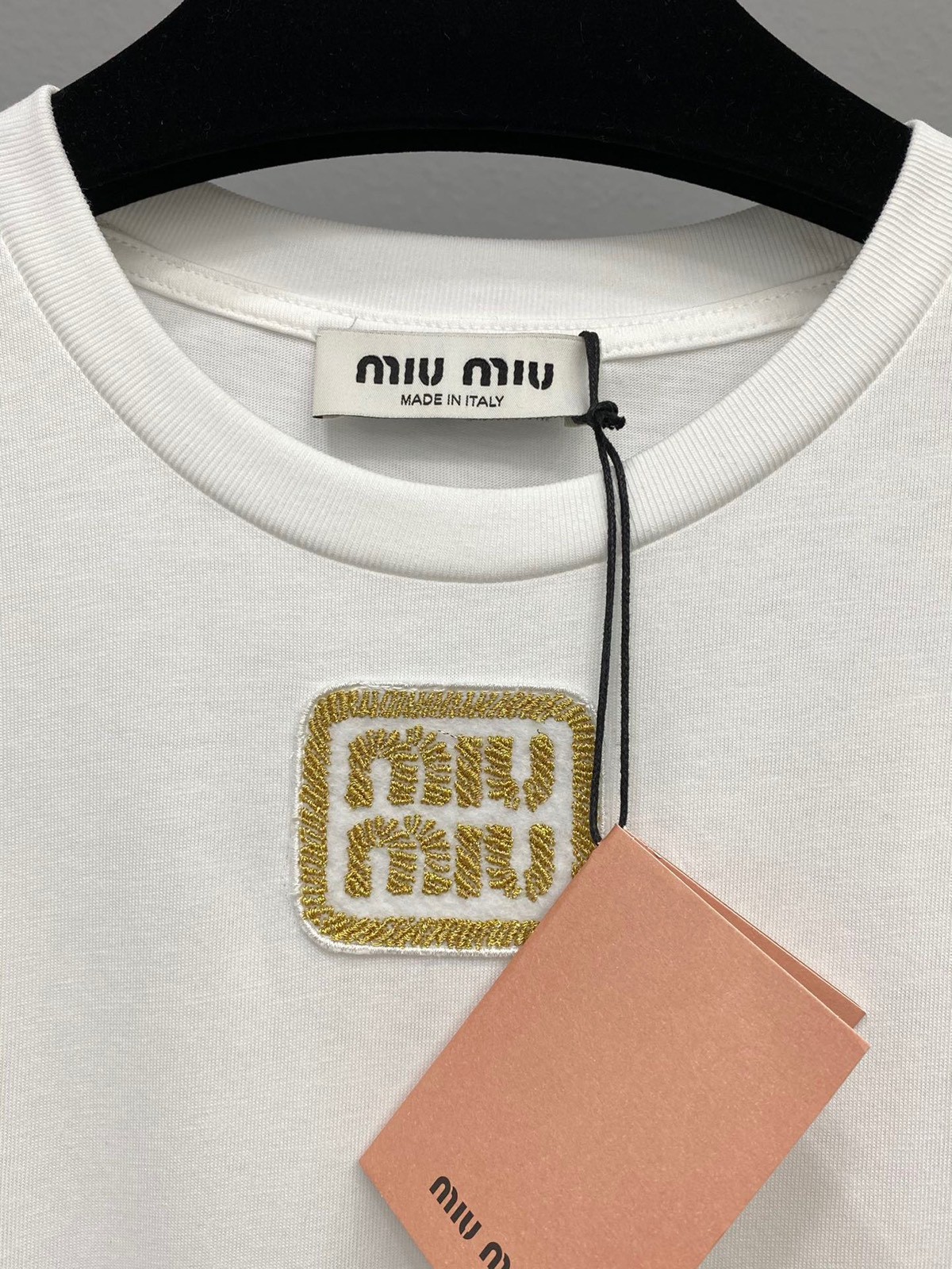 Miu Gold Label Embroidered Round Neck Short Sleeve